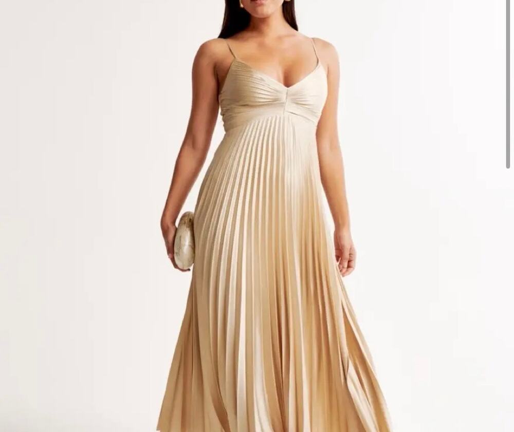 Abercrombie & Fitch Giselle Pleated Maxi Slip Dress Champagne gold Sz. L T